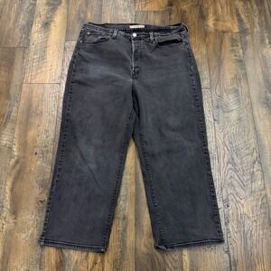Levis Ribcage Straight Ankle Jeans Womens 18W Faded Black High Rise Button Fly